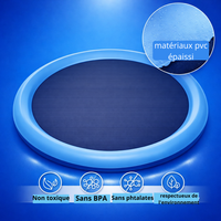 Infographie produit d'un tapis de jet d'eau bleu pour chien en matériaux PVC épaissi, garanti non toxique, sans BPA, sans phtalates et respectueux de l'environnement.