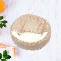 Happy Animalia beige orthopedic dog bed with plush lining and raised edges for comfort and support.