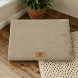 Happy Animalia orthopedic dog bed in beige, made with waterproof faux fur and 3D foam for joint support.