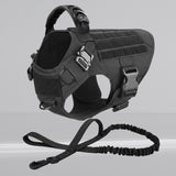 Happy Animalia black tactical dog harness with leash, durable nylon, adjustable vest with handle and MOLLE system.