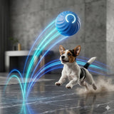 Happy Animalia blue interactive dog ball with light trails, stimulating mental and physical play for dogs.