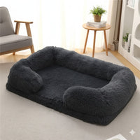 Happy Animalia dark grey plush dog and cat calming bed with raised edges for comfort and security.