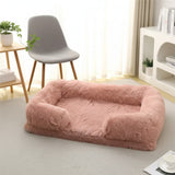 Happy Animalia plush dog and cat bed, soft pink, calming, anti-stress design with raised edges for security.