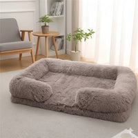Happy Animalia plush dog and cat bed, grey, ultra-soft, calming, with raised edges for security and comfort.