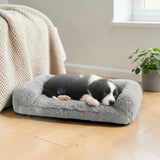 Happy Animalia grey plush anti-stress dog and cat bed with raised edges for comfort and security.