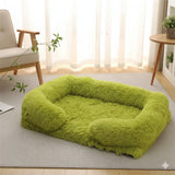 Happy Animalia plush anti-stress dog and cat bed in lime green, with raised edges for comfort and security.