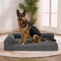 Happy Animalia lit orthopédique gris pour grand chien avec mousse à mémoire de forme et rebord en L, chien berger allemand