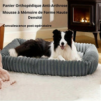 Lit orthopédique gris Happy Animalia pour chiens âgés souffrant de douleurs articulaires, avec mousse à mémoire de forme.