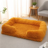 Happy Animalia orange plush dog and cat calming bed with raised edges for comfort and security.