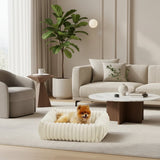 Happy Animalia cream plush dog bed with memory foam for senior dogs, orthopedic support.
