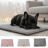 Happy Animalia grey orthopedic dog bed with plush faux fur, waterproof and anti-slip features for arthritic pets.