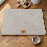 Happy Animalia orthopedic dog bed in light grey, waterproof, anti-slip, and scratch-resistant faux fur.