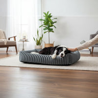Happy Animalia grey orthopedic dog bed with memory foam for senior dogs with joint pain.