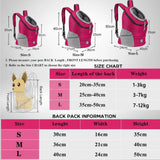 Happy Animalia pink mesh dog hiking backpack with adjustable straps and safety leash. Available in S, M, L sizes.