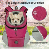 Happy Animalia pink mesh dog hiking backpack with chihuahua head peeking out. Features reflective strips.