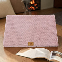 Happy Animalia pink orthopedic dog bed with waterproof faux fur, 3D foam for arthritis relief.