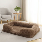 Happy Animalia plush dog and cat bed, calming, anti-stress, fluffy, brown, with raised edges for security.