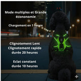 Happy Animalia rechargeable LED dog harness in bright green, offering 3 light modes for night walks. Adjustable for all sizes.