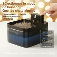 Happy Animalia automatic pet water fountain with smart sensor, 2.2L capacity, 7-day autonomy, and advanced filtration.