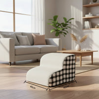 Happy Animalia white dog steps with black gingham sides, 2-tier, for elderly or arthritic dogs accessing furniture.