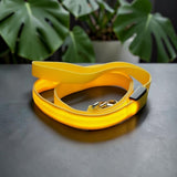 Happy Animalia yellow LED dog leash, rechargeable and visible up to 50m for safe night walks.