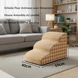Happy Animalia beige 3-step pet ramp with orange plaid sides, ideal for elderly or arthritic dogs to access furniture.