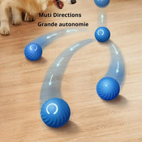 Happy Animalia blue automatic smart dog ball with unpredictable movements for mental stimulation and play.