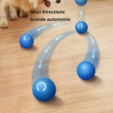 Happy Animalia blue automatic smart dog ball with unpredictable movements for mental stimulation and play.