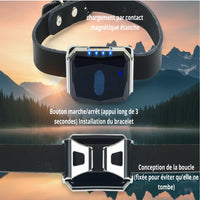 Happy Animalia GPS tracker for dogs and cats, black, with waterproof magnetic charging and secure buckle.