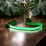 Happy Animalia green LED rechargeable dog leash for nighttime visibility, USB charging, 3 light modes.