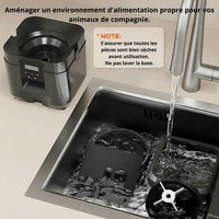 Happy Animalia black smart pet feeder with programmable portions and remote control via app.