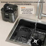 Happy Animalia black smart pet feeder with programmable portions and remote control via app.