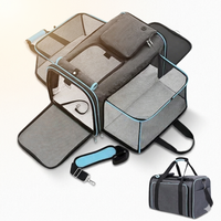 Sac de voyage pliable et homologué pour animaux de compagnie, avec extensions en filet pour maximiser l'espace et s'adapter dans le train ou l'avion.